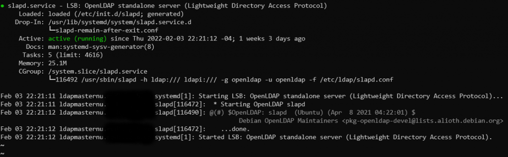 Imagen 1: Servicio LDAP funcionando perfectamente Servicio LDAP funcionando perfectamente luego de la migración