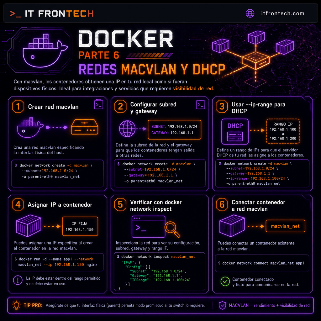 Infografía: Docker Parte 6 - Redes macvlan y DHCP