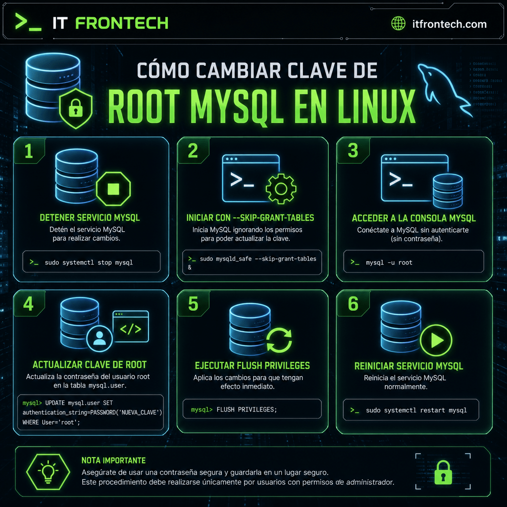 Infografía: Cambiar Clave Root MySQL Server