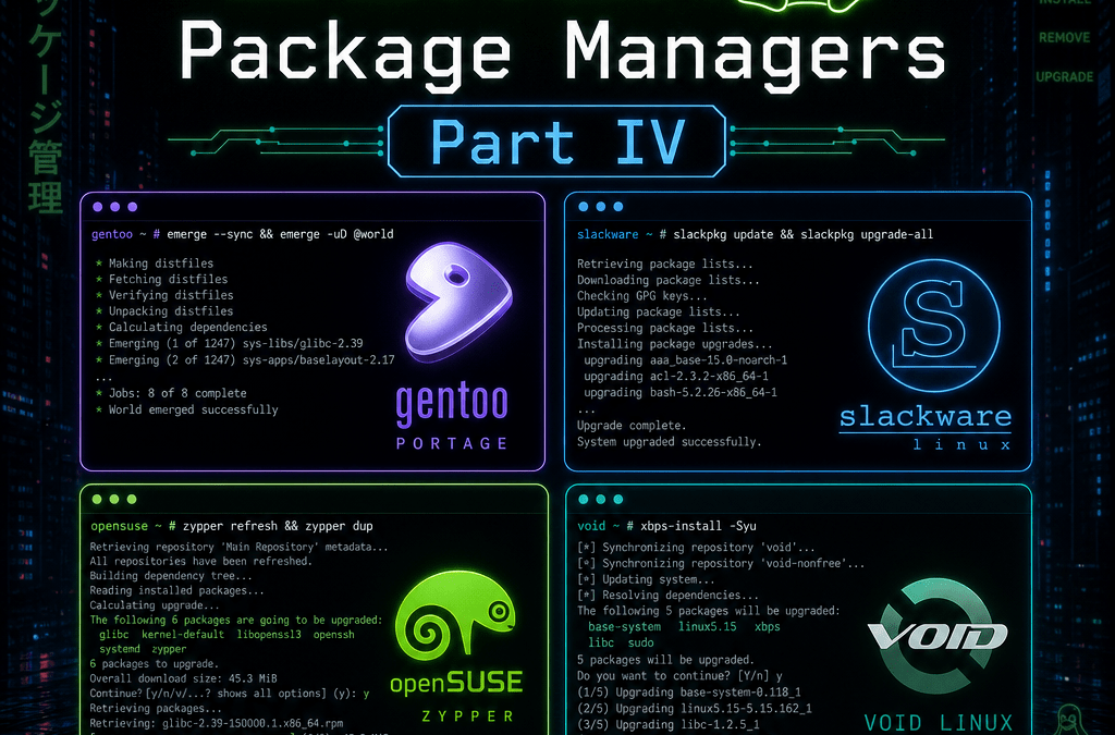 Administración de paquetería en Linux: Parte IV — Otros (Gentoo, Slackware, openSUSE, Solus y Void)