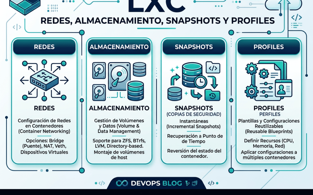 LXC: Redes, almacenamiento, snapshots y profiles