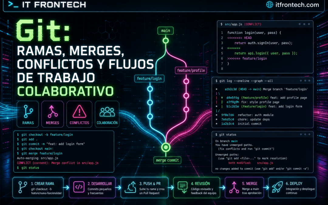 Git: Ramas, merges, conflictos y flujos de trabajo colaborativo